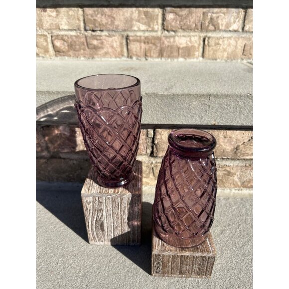 L.E. Smith Amethyst Laced Trellis Mid Century Glass Tumblers. - Picture 6 of 6